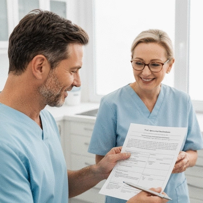 Patient reviewing post-operative care instructions with a dental professional