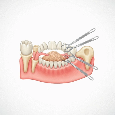 Illustrative diagram of bone grafting procedure for dental implants, showing bone material being added to the jawbone, white background, no text, no words, no typography, 8K, clean image