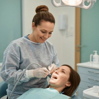 Oral surgeon performing a dental procedure on a patient in a modern clinic