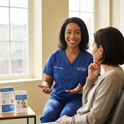 Oral surgeon explaining anesthesia options to a patient