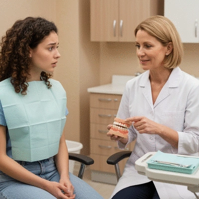 Patient discussing oral surgery options with a surgeon in a modern clinic