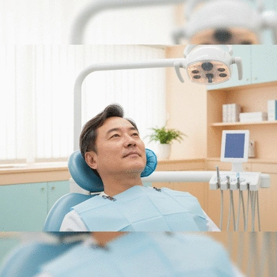 Patient resting after dental implant surgery, with an ice pack on their cheek